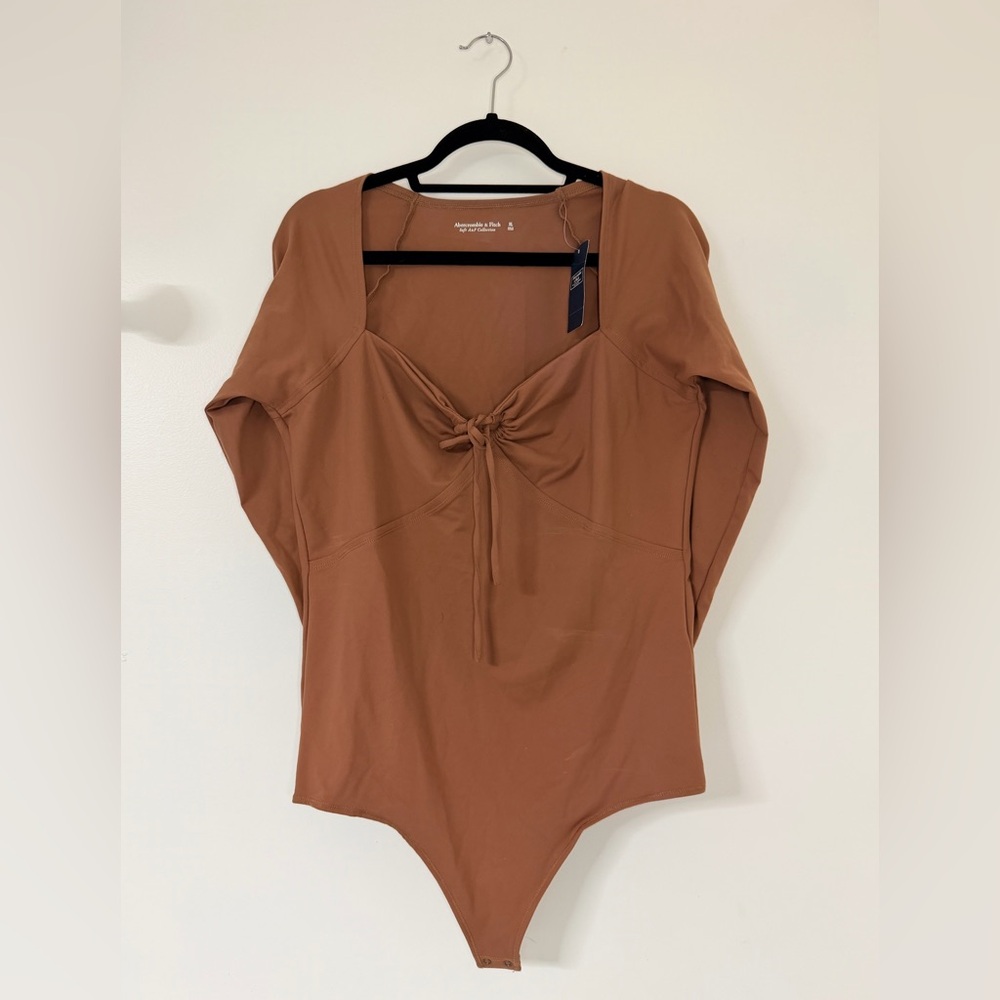 Abercrombie & Fitch Brown Tie Front Long Sleeve Bodysuit XL NWT